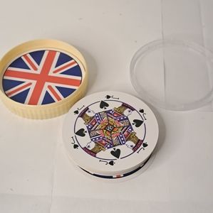United Kingdom Union Jack Round Playing Cards Deck In Box Vintage.